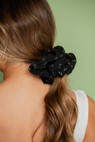 Black Floral Jumbo Scrunchie