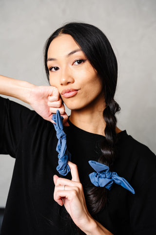 Steel Blue Athletic Bow Scrunchie