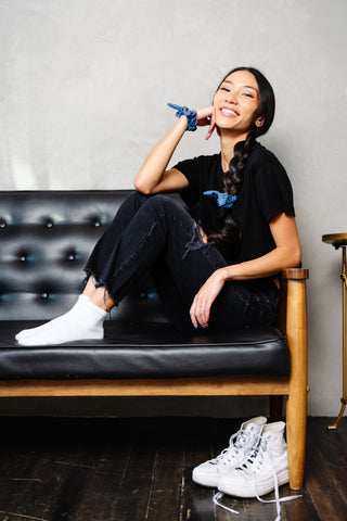 Steel Blue Athletic Bow Scrunchie