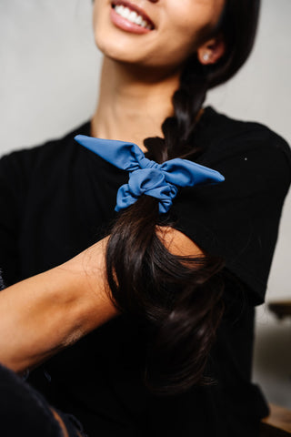 Steel Blue Athletic Bow Scrunchie