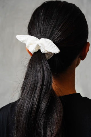 White Hexagon Athletic Bow Scrunchie