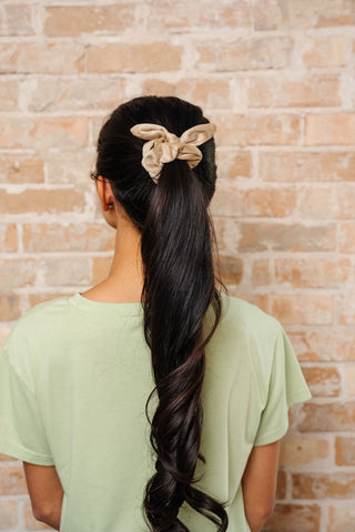 Taupe Velvet Bow Scrunchie