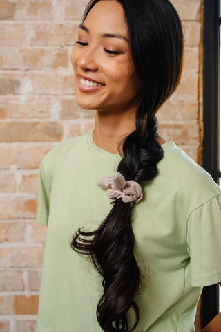 Beige Textured Athletic Bow Scrunchie