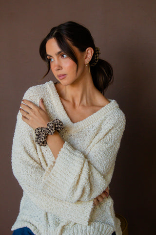 Brown Houndstooth Oversized Scrunchie