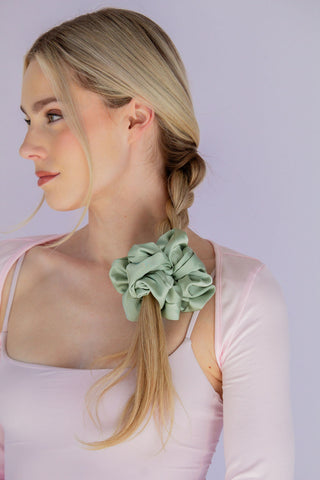 Pastel Green Satin Scrunchie