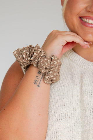 Neutral Floral Jumbo Scrunchie