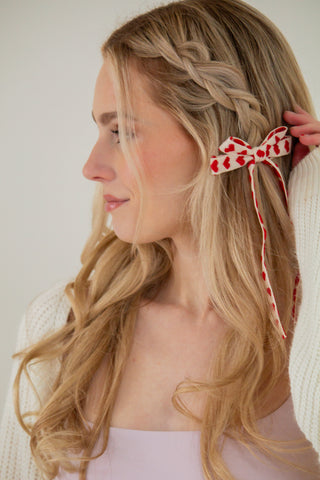 Knit Heart Bow Barrette