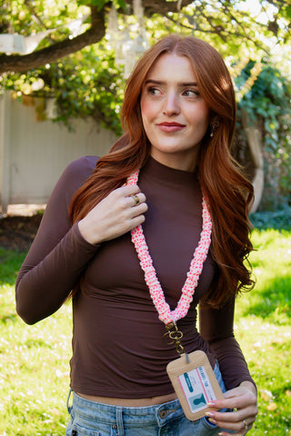 Neon Pink Gingham Lanyard