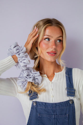 Gray Striped Jumbo Scrunchie