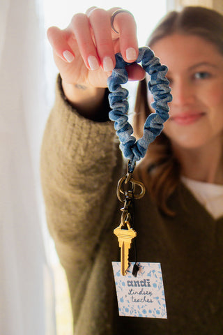 Denim Checked Keychain