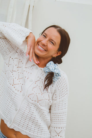 Blue Floral Jumbo Scrunchie