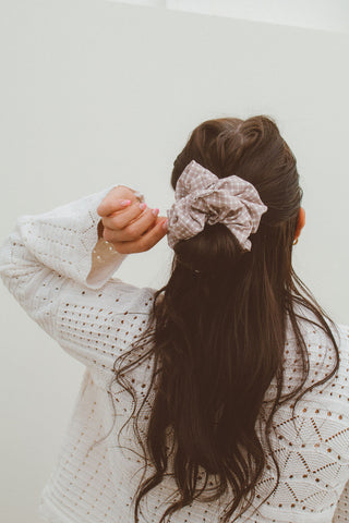 Tan Gingham Jumbo Scrunchie