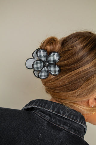 Plaid Flower Claw Clip