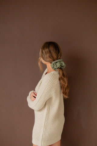 Green Knit Jumbo Scrunchie