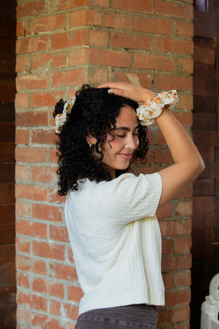 Ochre Floral Jumbo Scrunchie