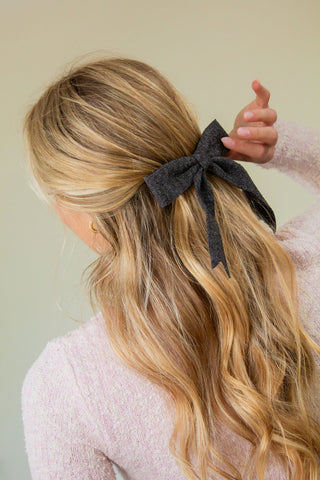 Grey Knit Bow Barrette