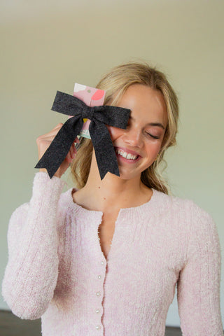 Grey Knit Bow Barrette