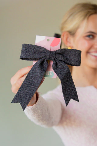 Grey Knit Bow Barrette