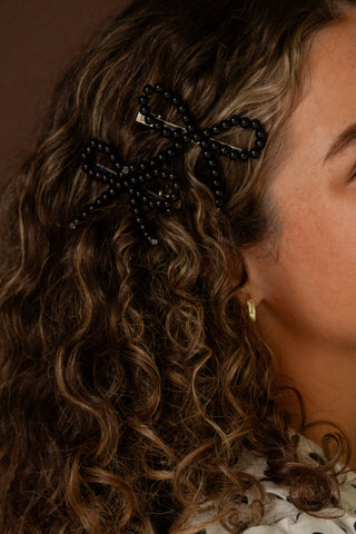Black Beaded Bow Clips 2-pack