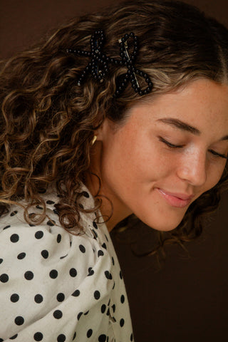 Black Beaded Bow Clips 2-pack