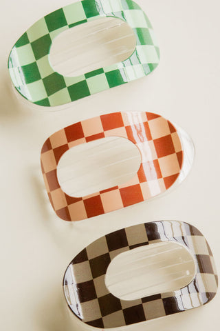 Checkered Circle Cutout Flat Claw Clip