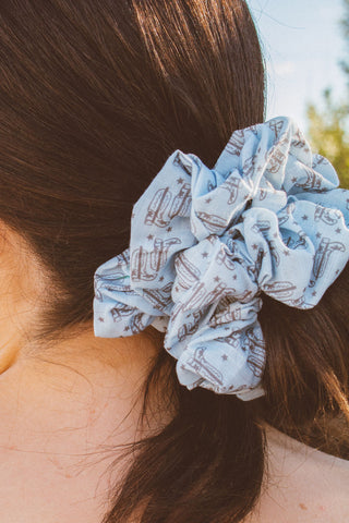 Boots and Blue Jumbo Scrunchie