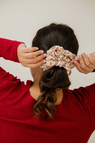 Jumbo Vintage Red Ornament Scrunchie