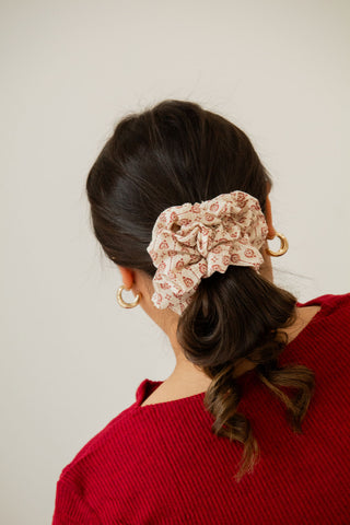 Jumbo Vintage Red Ornament Scrunchie