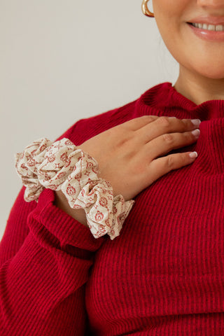 Jumbo Vintage Red Ornament Scrunchie