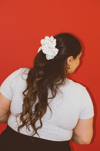 Jumbo White & Black Flower Scrunchie