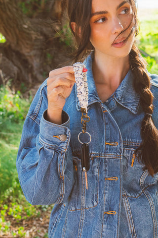 Navy Floral Keychain