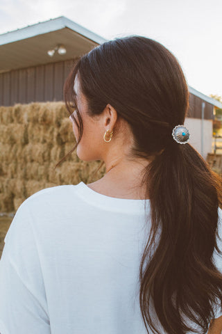 Silver & Turquoise Pendant Hair Tie