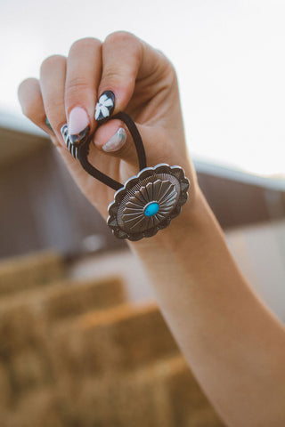 Silver & Turquoise Pendant Hair Tie