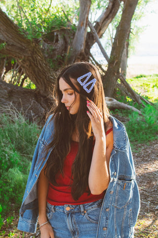 Bright Blue Gingham Triangle Snap Clips 2-Pack