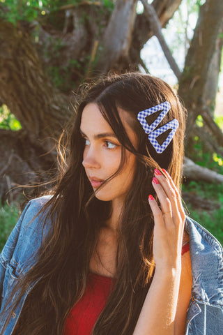 Bright Blue Gingham Triangle Snap Clips 2-Pack