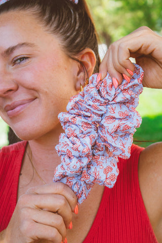 Hydrangea Floral Jumbo Scrunchie