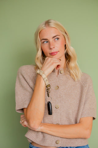 Beige Floral Keychain