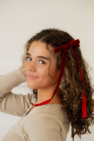 Red Velvet Double Bow Clip