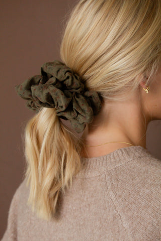 Dark Olive Floral Jumbo Scrunchie