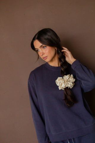 Creamy Floral Jumbo Scrunchie