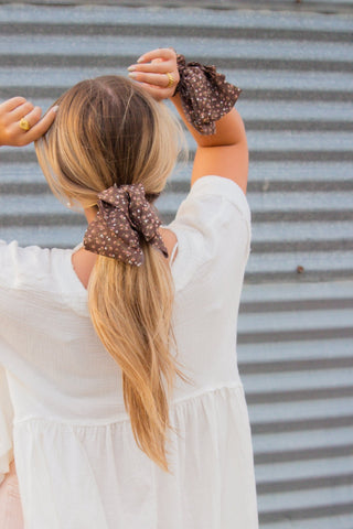 Brown Floral Bow Scrunchie - Scrunchies - ANDI