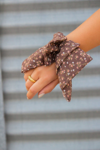 Brown Floral Bow Scrunchie - Scrunchies - ANDI