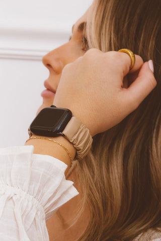 Light Tan Leather Scrunchie Band Compatible with Apple Watch - Apple Watch Bands - ANDI