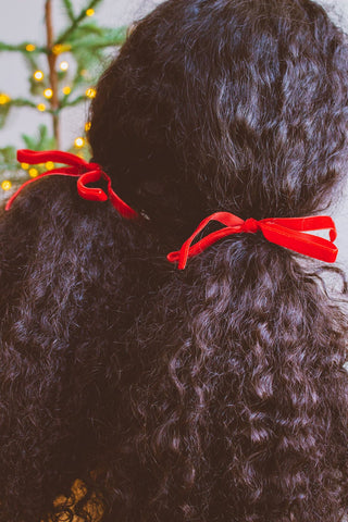 Scarlet Velvet Bow Hair Tie 2-pack - Bunny-ear Scrunchies - ANDI