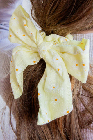 Yellow Daisy Bow Scrunchie - Bunny-ear Scrunchies - ANDI